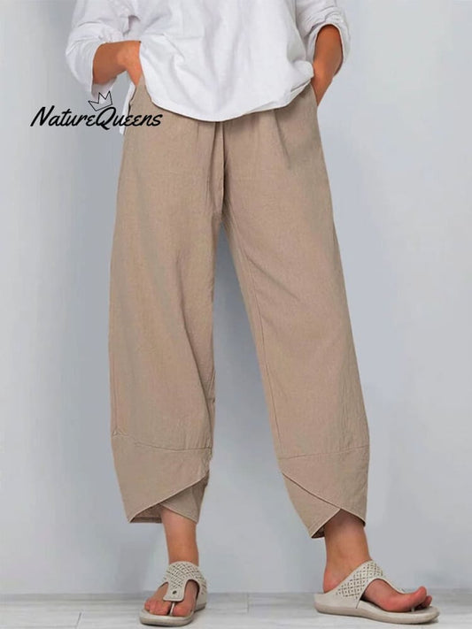 Dam Egen Färg Löst Elegant Casual Enkel Bomull och Linne Byxa